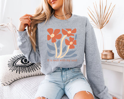 Nature-Inspired Floral Sweatshirt, Faith Graphic Crewneck, Soft Daily Pullover
