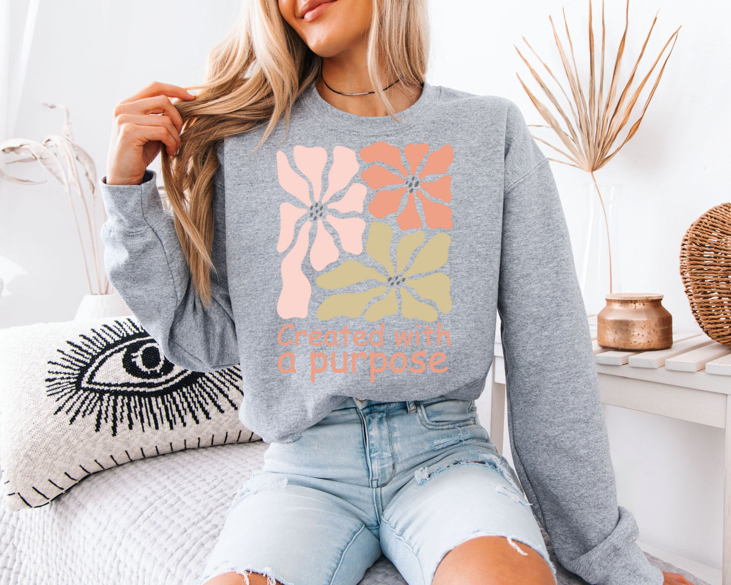 Vintage Floral Sweatshirt, Faith-Based Garden Graphic Crewneck, Soft Cozy Pullover