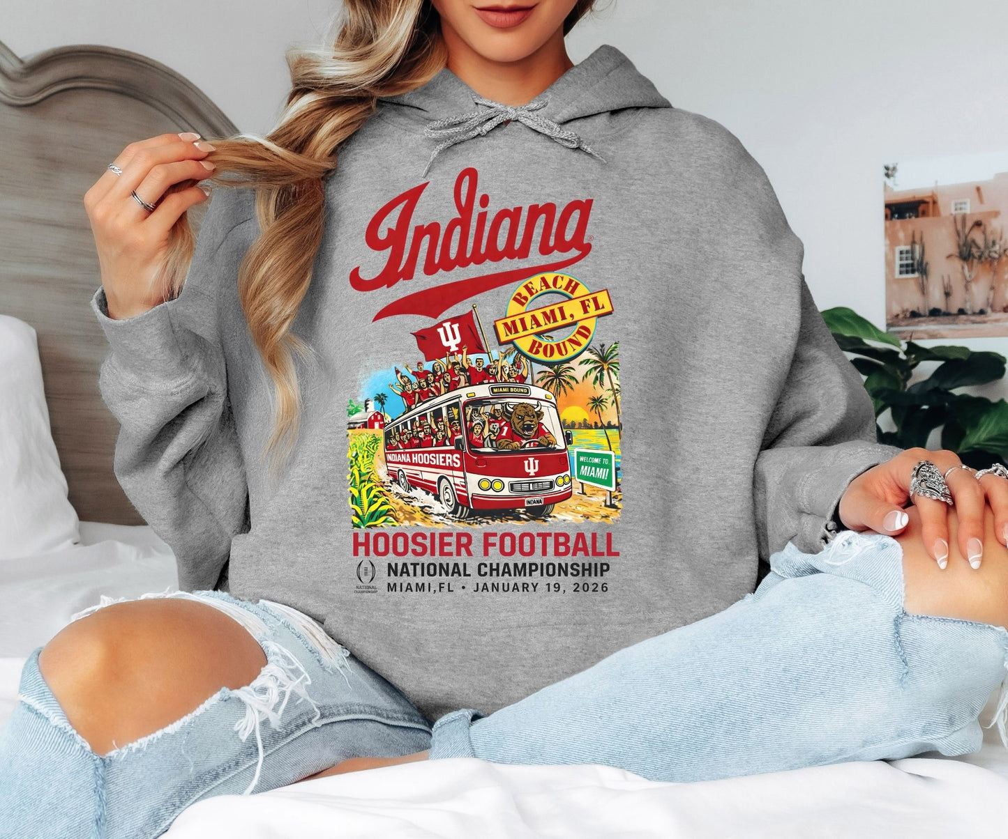 Indiana Hoosiers Football Hoodie – Miami Bowl Bound Championship Graphic, Vintage College Sports Fan Hoodie