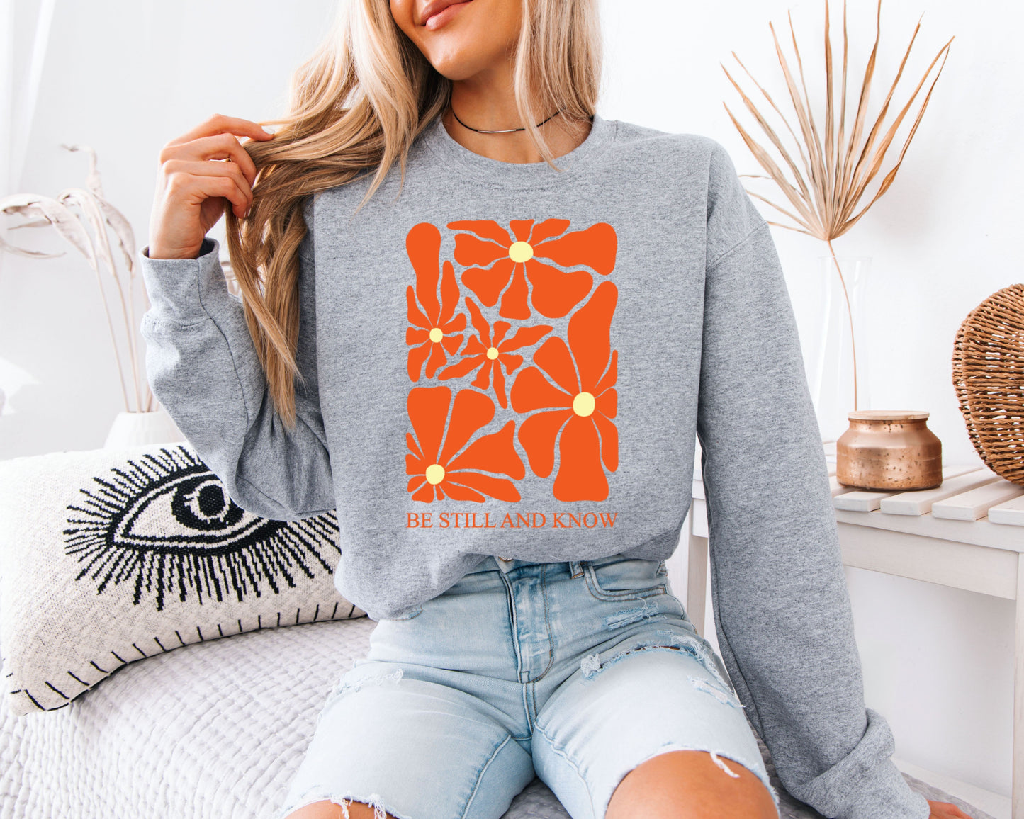 Aesthetic Floral Comfort Sweatshirt, Easy Casual Layer, Flower Illustration Crewneck Sweatshirt