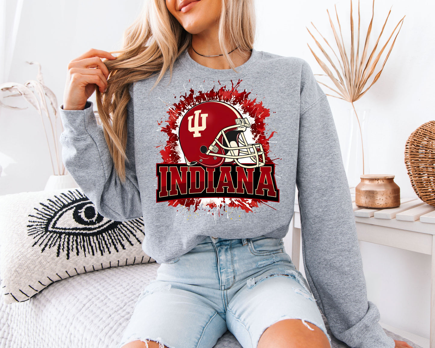 Indiana Football Sweatshirt, Indiana Hoosiers Inspired Helmet Shirt, College Football Unisex Crewneck