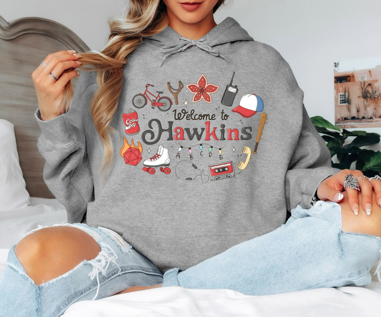 Welcome to Hawkins Hoodie – Retro 80s Inspired Graphic Hoodie, Hawkins Town Fan Sweatshirt, Unisex Cozy Hoodie