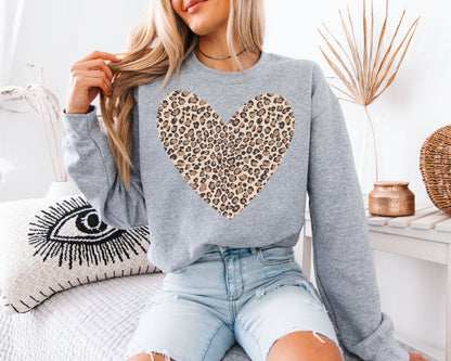 Leopard Print Heart Sweatshirt | Cute Cheetah Animal Print Crewneck | Wild Love Valentine Gift