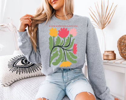 Christian Garden Sweatshirt, Cottagecore Faith Graphic Crewneck, Oversized Pullover