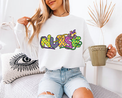 Cozy Festival Fit Mardi Gras Crewneck