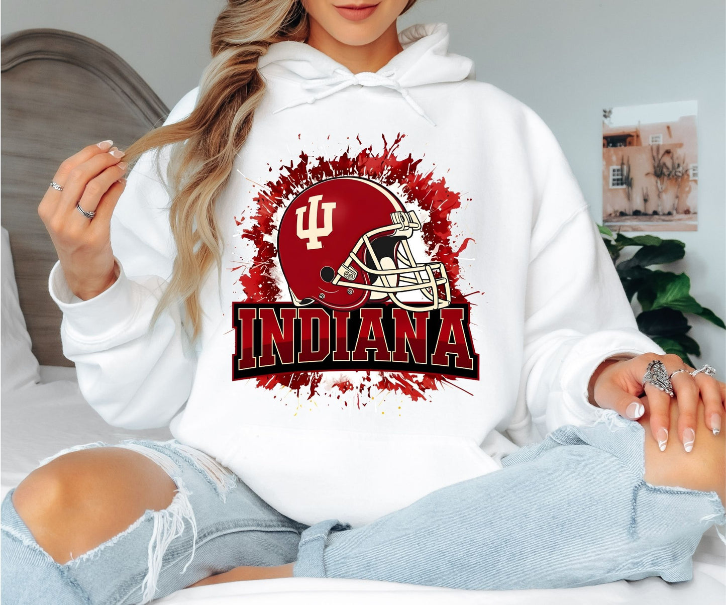 Indiana Football Helmet Hoodie – College Football Inspired Graphic Hoodie, Indiana Fan Unisex Sweatshirt, Game Day Hoodie