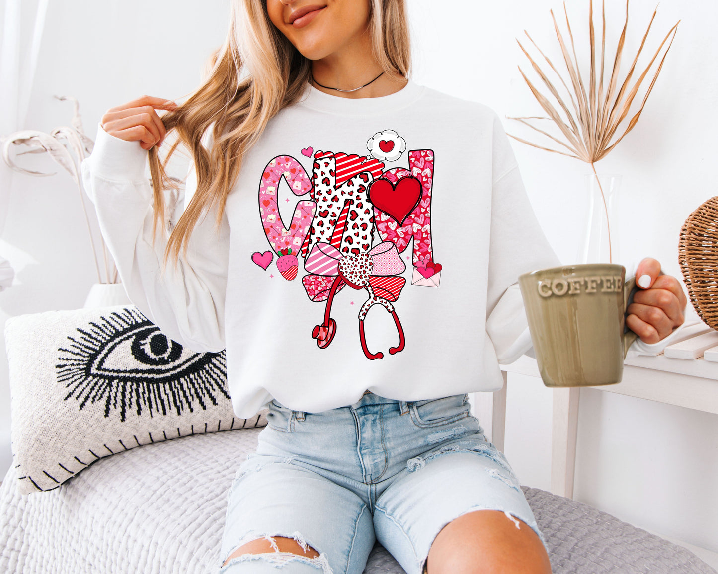 CNA Valentine’s Day Sweatshirt | Cute Nursing Stethoscope Crewneck | Heart Pattern Gift for Nurse