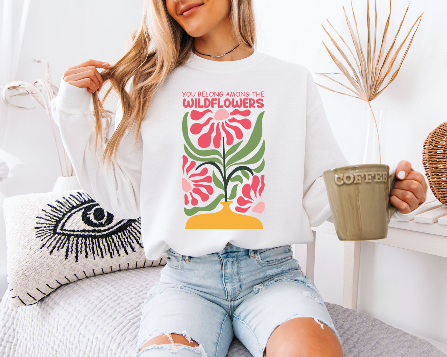 Garden Breeze Sweatshirt, Watercolor Flower Graphic Crewneck, Casual Relaxed Fit