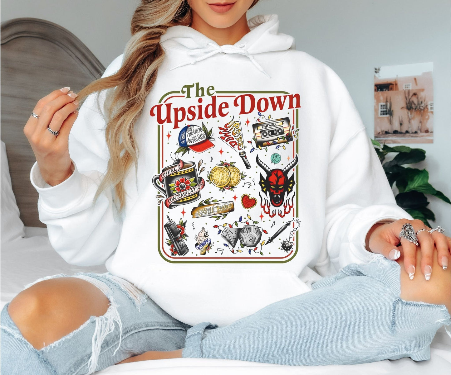 The Upside Down Hoodie, Stranger Things Inspired Graphic Hoodie, Retro Horror Aesthetic Unisex Pullover