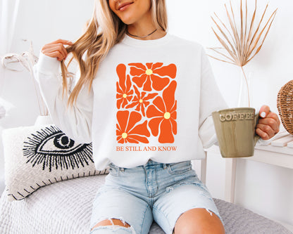 Aesthetic Floral Comfort Sweatshirt, Easy Casual Layer, Flower Illustration Crewneck Sweatshirt