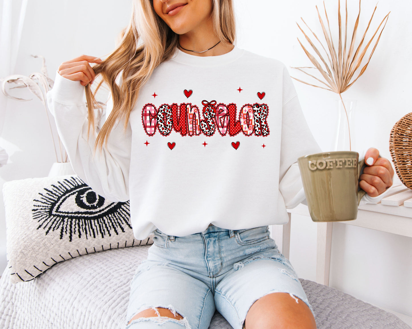 Counselor Valentine’s Day Sweatshirt | Cute Leopard & Heart Pattern Crewneck | School Guidance Gift