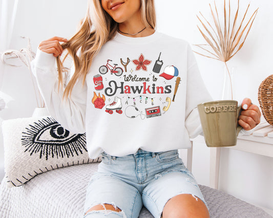 Welcome to Hawkins Sweatshirt, Stranger Things Inspired Graphic Shirt, Retro 80s Unisex Crewneck