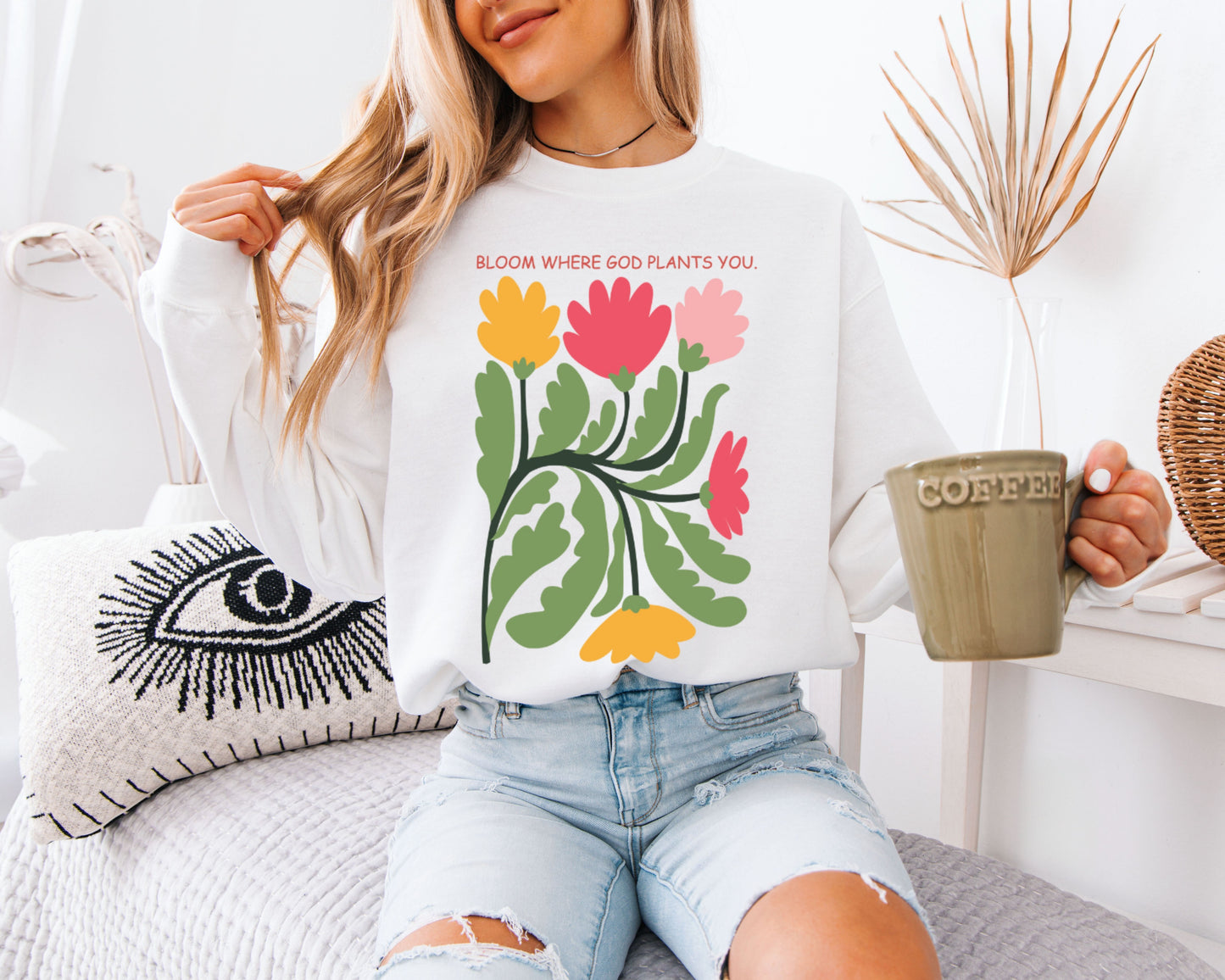 Christian Garden Sweatshirt, Cottagecore Faith Graphic Crewneck, Oversized Pullover