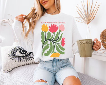 Christian Garden Sweatshirt, Cottagecore Faith Graphic Crewneck, Oversized Pullover