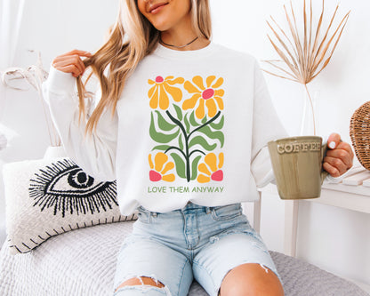 Floral Art Sweatshirt, Hand Drawn Botanical Crewneck, Soft Neutral Pullover, Casual Everyday Top