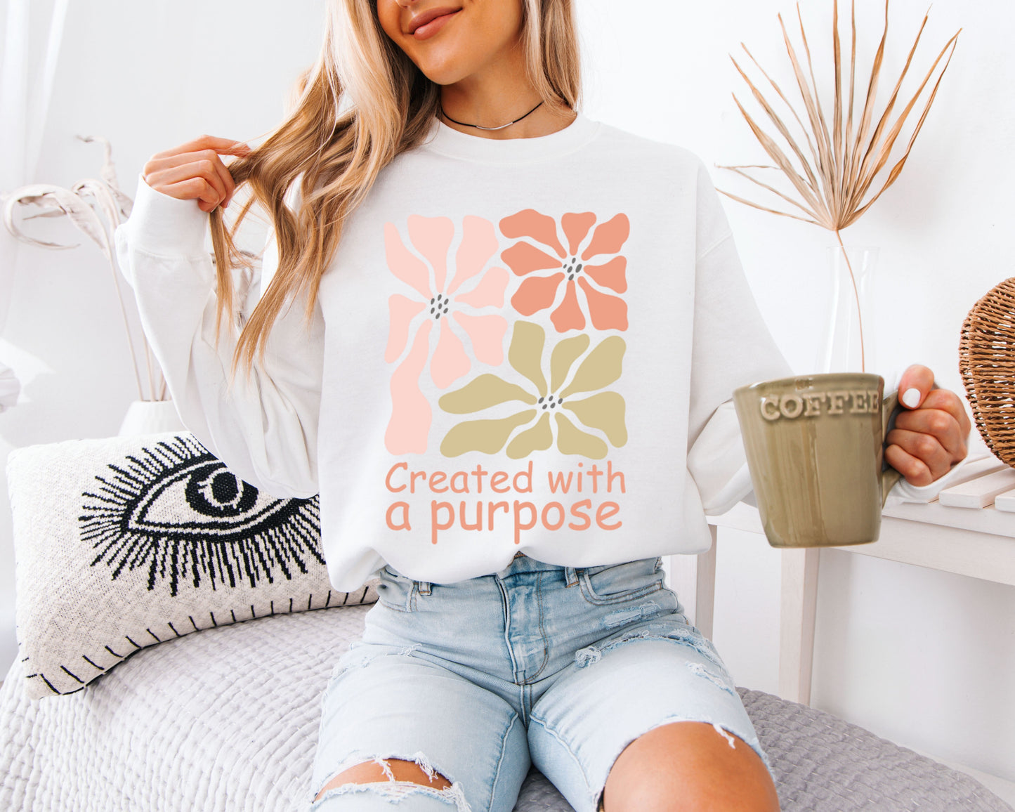 Vintage Floral Sweatshirt, Faith-Based Garden Graphic Crewneck, Soft Cozy Pullover