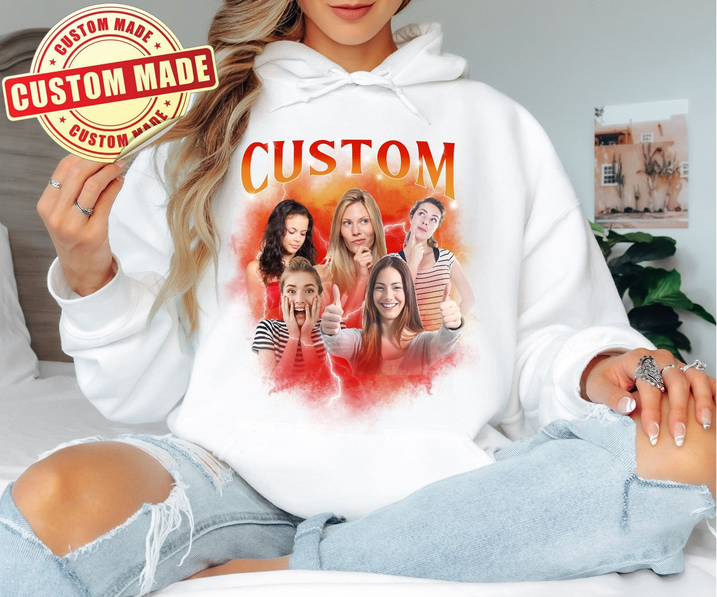 Custom Bootleg Hoodie - Personalized Friend Group Photo Sweatshirt - Funny Best Friend Gift - 90s Vintage Style