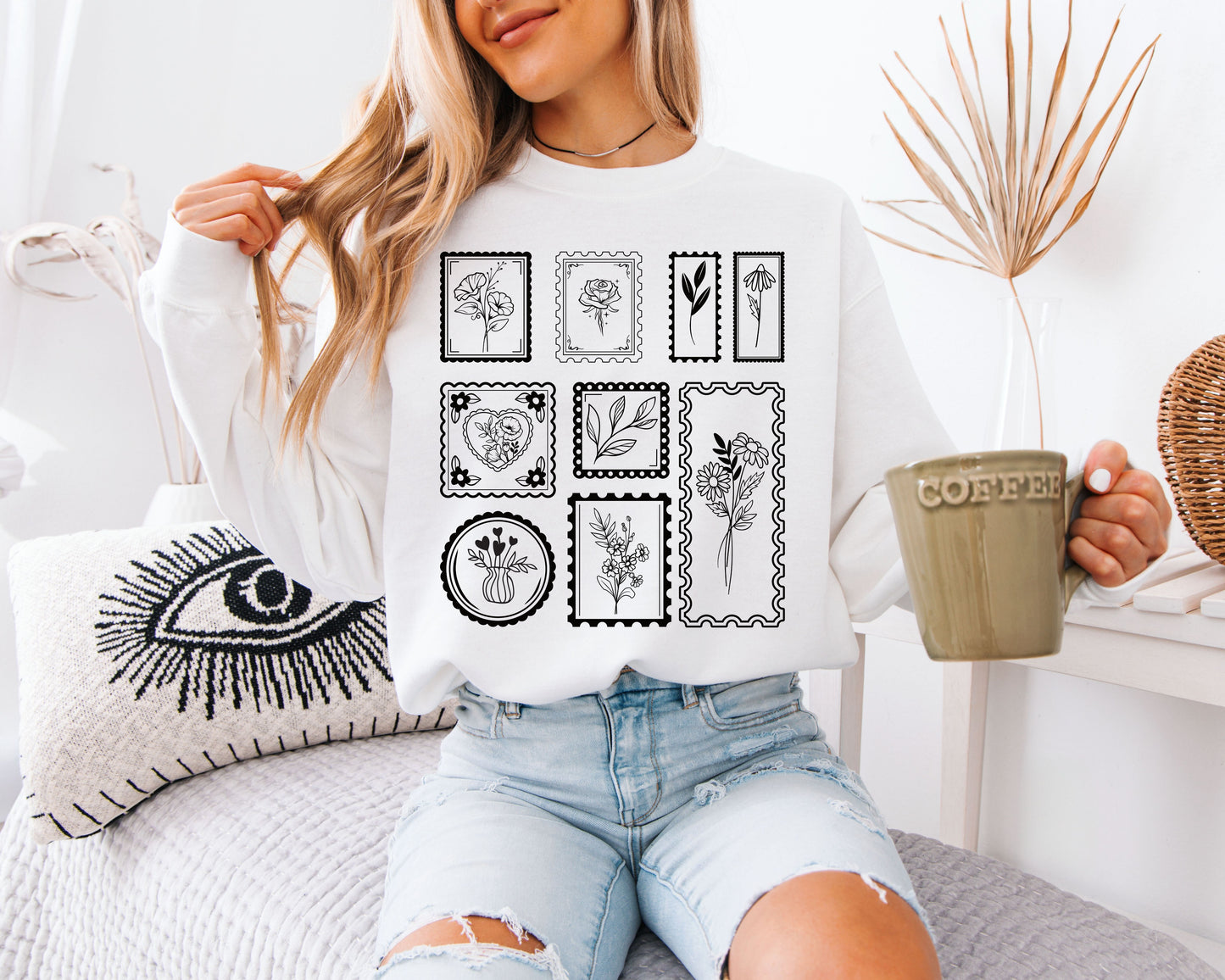 Floral Quote Sweatshirt, Aesthetic Nature Crewneck Pullover, Inspirational Typography, Cute Casual Top