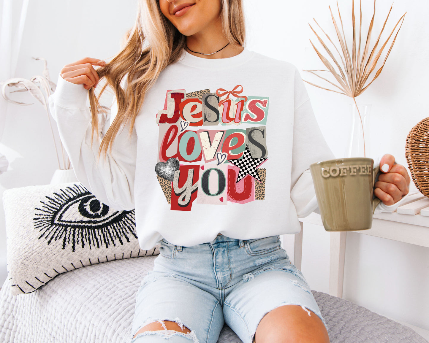 Jesus Loves You Sweatshirt | Retro Collage Christian Crewneck | Groovy Disco Faith Gift