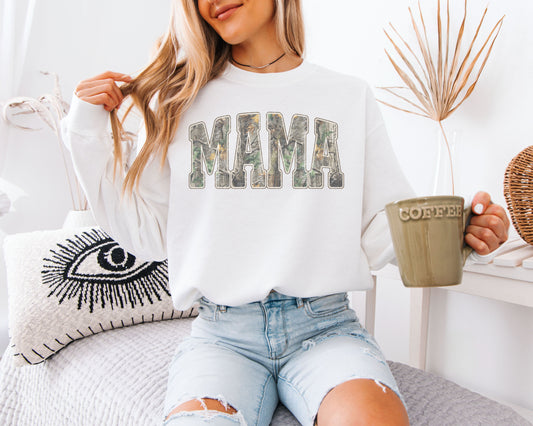 Mama Camo Letter Sweatshirt – Cozy Mom Life Graphic Pullover