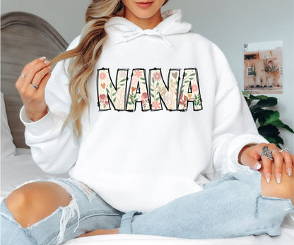Floral NANA Hoodie – Cute Flower Letter Grandma Sweatshirt Gift