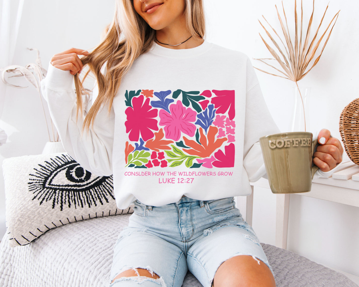 Vintage Bible Verse Sweatshirt, Floral Faith Graphic Crewneck, Relaxed Cozy Fit