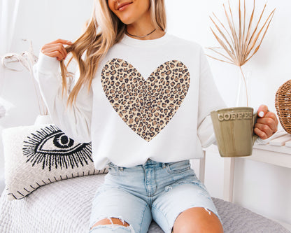 Leopard Print Heart Sweatshirt | Cute Cheetah Animal Print Crewneck | Wild Love Valentine Gift