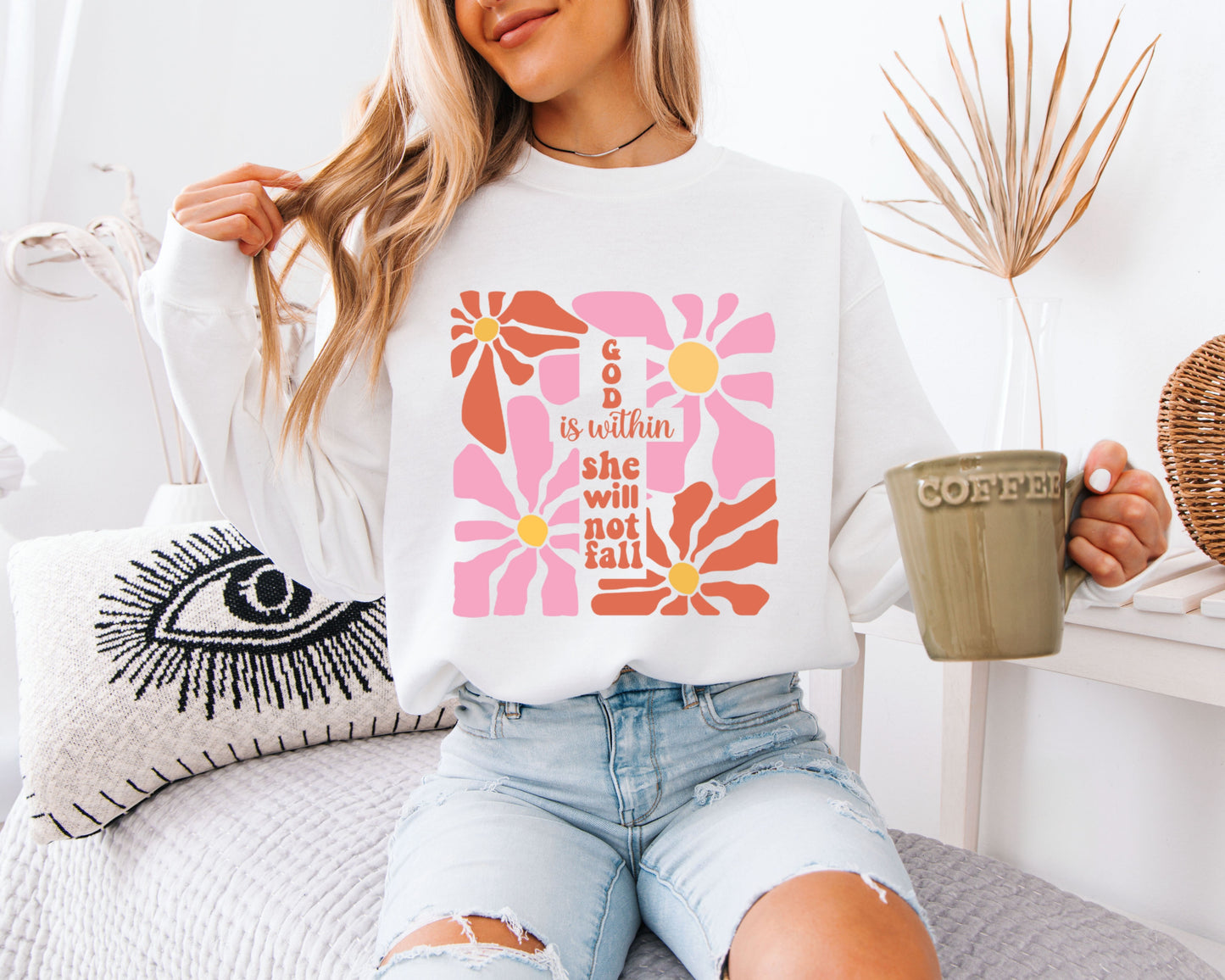 God Is Within Crewneck, Floral Graphic Pullover, Everyday Cozy Wear