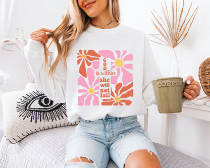 God Is Within Crewneck, Floral Graphic Pullover, Everyday Cozy Wear