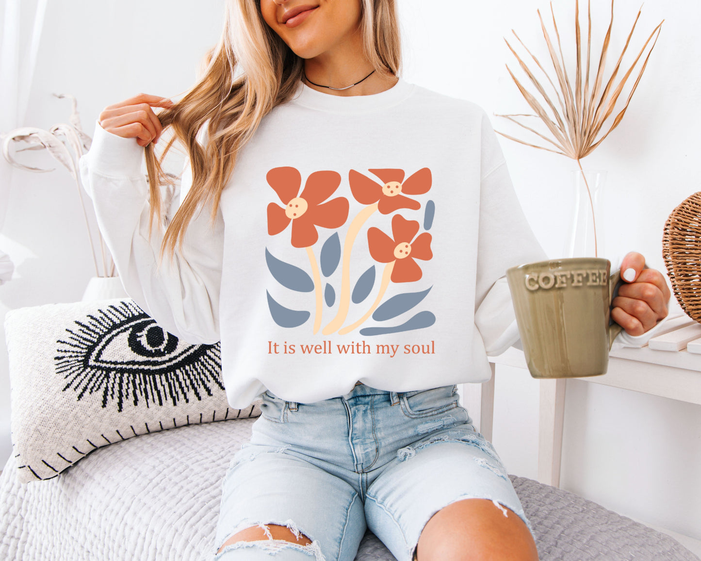 Nature-Inspired Floral Sweatshirt, Faith Graphic Crewneck, Soft Daily Pullover