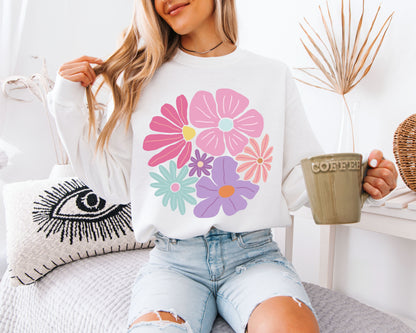 Soft Bloom Garden Sweatshirt – Cozy Botanical Graphic Crewneck, Relaxed Fit Nature Inspired Floral Pullover for Everyday Wear