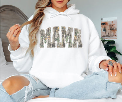 MAMA Camo Letter Hoodie, Stylish Mom Graphic Hoodie, Cozy Unisex Pullover for Everyday Wear