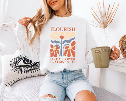 Retro Faith-Based Sweatshirt, Floral Scripture Graphic Crewneck, Cozy Fit Pullover