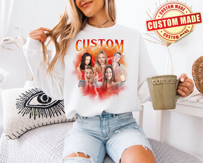 Custom Bootleg Crewneck Sweatshirt - Personalized 90s Vintage Style Photo Sweater - Best Friend & Group Gift